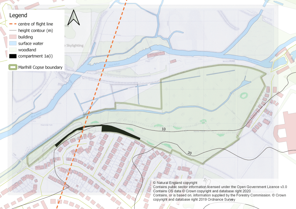 Map illustrating the position of compartment1a(i) in Marlhill Copse the airport i proposing to fell.
