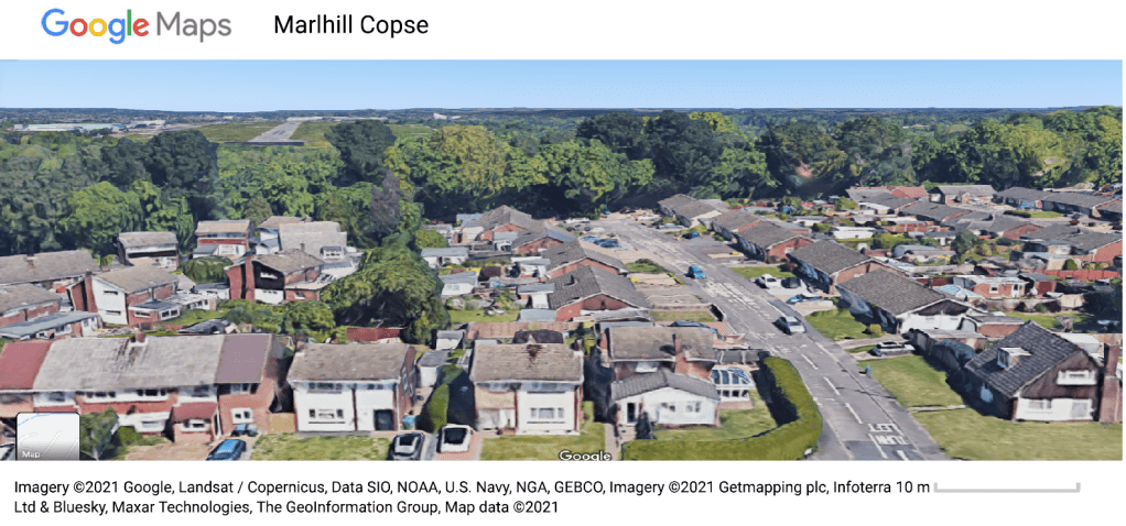 Panorama image of Marlhill Copse from Google maps.